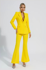 Solid Color Long Sleeve Blazer Two Piece Pants Suit GXRF-158