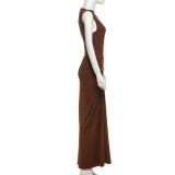Ruched Sleeveless Off Shoulder Maxi Dress GSLF-K25D74305
