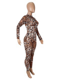 Mesh Leopard Print Long Sleeve Jumpsuit SHD-9575