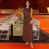 Ruched Sleeveless Off Shoulder Maxi Dress GSLF-K25D74305