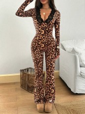 Lace Patchwork Leopard Print Jumpsuit SHD-9591