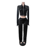 Long Sleeve Zipper Casual Two Piece Pants Set MEM-88677