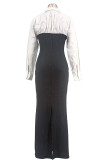 Lapel Shirt Long Sleeve Patchwork Split Maxi Dress XHXF-478