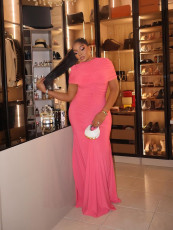 Ruched Solid Color Short Sleeve Maxi Dress GXIY-K25L1200