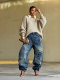 Plus Size Holes Patchwork Washed Loose Jeans GYLN-0044