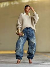 Plus Size Holes Patchwork Washed Loose Jeans GYLN-0044