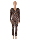 Lace Patchwork Leopard Print Jumpsuit SHD-9591
