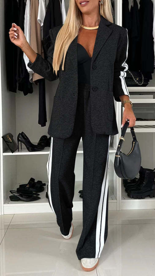 Long Sleeve Lapel Casual Blazer Two Piece Pants Set GXRF-157