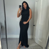Ruched Sleeveless Off Shoulder Maxi Dress GSLF-K25D74305