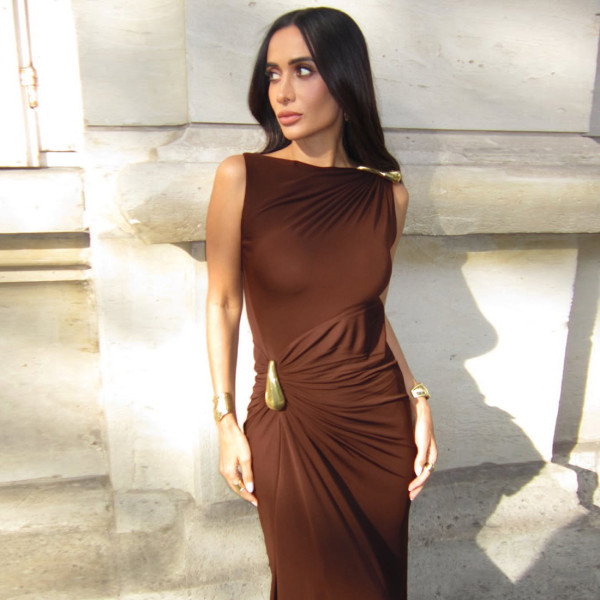 Ruched Sleeveless Off Shoulder Maxi Dress GSLF-K25D74305