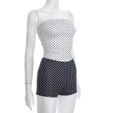 Polka Dot Print Color-Blocked Tube Top Short Suit GDSF-D25ST563