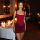 Solid Color Sling Sequin Patchwork Mini Dress GDSF-D25DS552