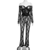 Long Sleeve Off Shoulder Lace Two Piece Pants Set GDSF-J25ST447