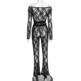 Long Sleeve Off Shoulder Lace Two Piece Pants Set GDSF-J25ST447