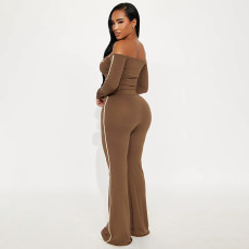 Letter Print Off Shoulder Top Two PIece Pants Set GDSF-J25ST420