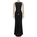 Sleeveless Solid Color Backless Maxi Dress BY-7600