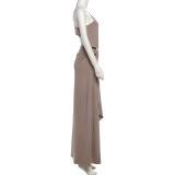 Slash Neck Solid Color Split Maxi Dress XEF-K25D86428