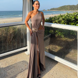 Slash Neck Solid Color Split Maxi Dress XEF-K25D86428
