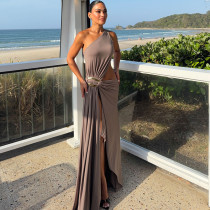Slash Neck Solid Color Split Maxi Dress XEF-K25D86428
