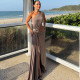 Slash Neck Solid Color Split Maxi Dress XEF-K25D86428