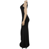 Sleeveless Solid Color Backless Maxi Dress BY-7600