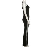 Backless Sling Mesh Patchwork Jumpsuit GAXB-Q150JP