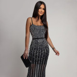 Hot Drill Mesh Sling Maxi Dress CYA-902200