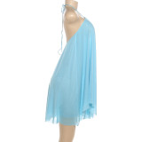 Solid Color Halterneck Loose Backless Mini Dress DLSF-K25D88001