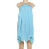 Solid Color Halterneck Loose Backless Mini Dress DLSF-K25D88001