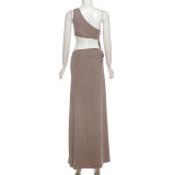 Slash Neck Solid Color Split Maxi Dress XEF-K25D86428