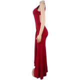 Sleeveless Solid Color Backless Maxi Dress BY-7600