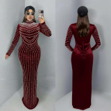 Velour Hot Drill Long Sleeve Maxi Dress BY-7617