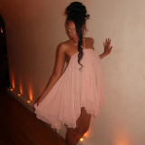 Solid Color Halterneck Loose Backless Mini Dress DLSF-K25D88001