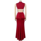 Sleeveless Solid Color Backless Maxi Dress BY-7600