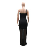 Hot Drill Mesh Sling Maxi Dress CYA-902200