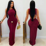 Sleeveless Solid Color Backless Maxi Dress BY-7600