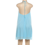 Solid Color Halterneck Loose Backless Mini Dress DLSF-K25D88001