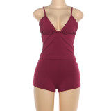 Deep V Neck Strapless Pajamas Shorts Loungewear Set DLSF-K25S87170