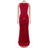Sleeveless Solid Color Backless Maxi Dress BY-7600