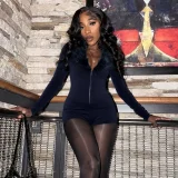 Black Zipper Long Sleeve Slim Romper GDSF-J25RP389