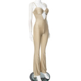 Tight Sport Solid Color Micro Flare Jumpsuit GDSF-D24JP701