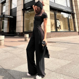 Solid Color Short Sleeve Casual Two Piece Pants Set GDSF-Y25ST057