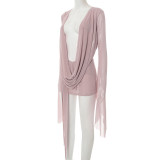 Mesh Long Sleeve Backless Mini Dress GDSF-D25DS222