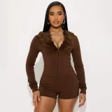 Black Zipper Long Sleeve Slim Romper GDSF-J25RP389