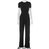 Solid Color Short Sleeve Casual Two Piece Pants Set GDSF-Y25ST057