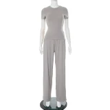 Solid Color Short Sleeve Casual Two Piece Pants Set GDSF-Y25ST057