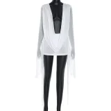 Mesh Long Sleeve Backless Mini Dress GDSF-D25DS222