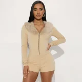 Black Zipper Long Sleeve Slim Romper GDSF-J25RP389