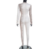 Zipper Long Sleeve Snake Print Jumpsuit MXBF-J25JP427