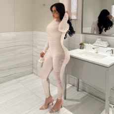 Zipper Long Sleeve Snake Print Jumpsuit MXBF-J25JP427